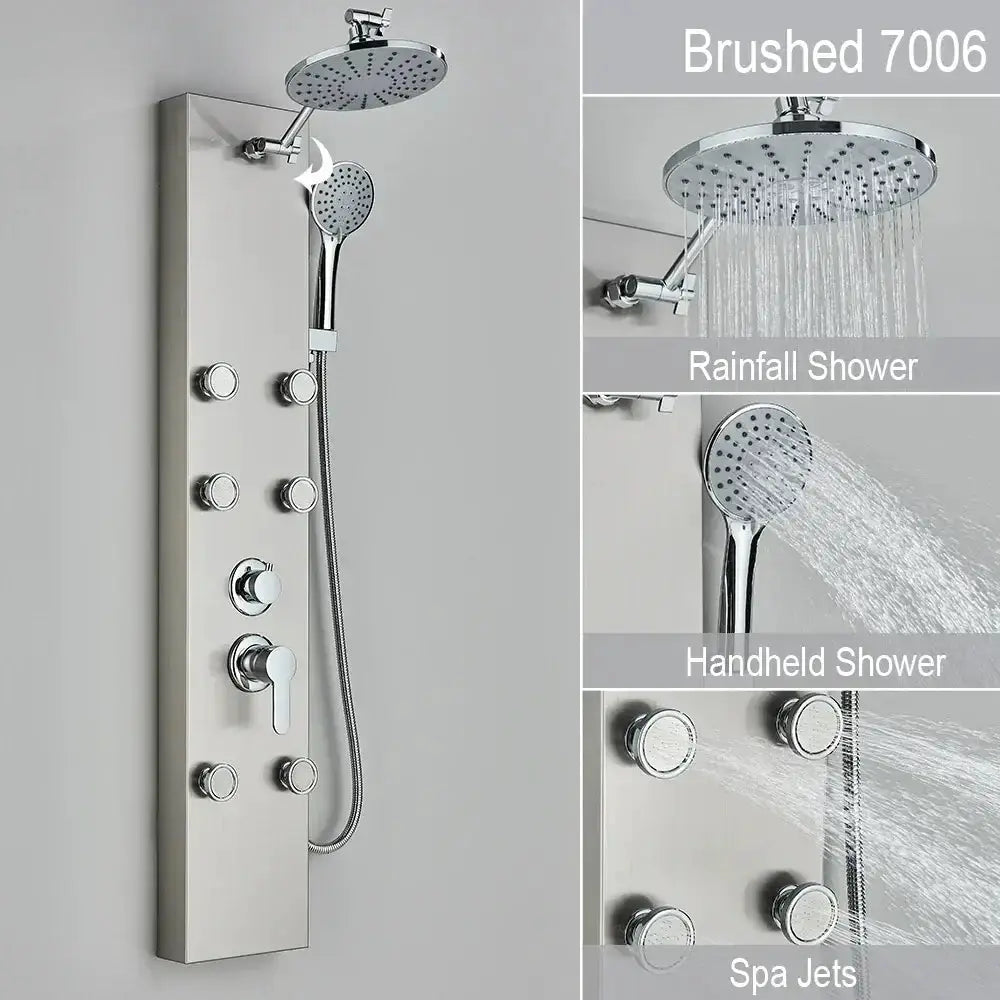Black and Chrome Rainfall Shower Panel with Rack