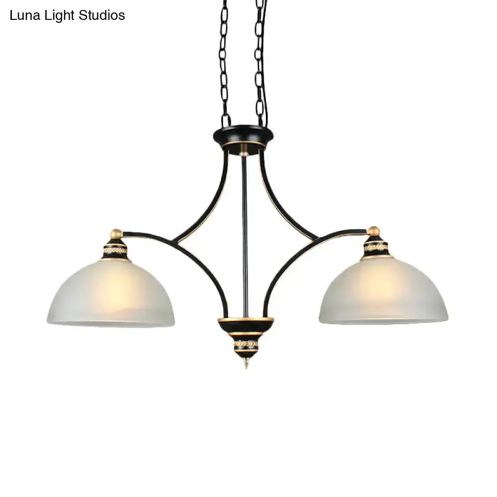Two-bulb black dome dining chandelier with white glass shades by Decorbites on Tampa Home & Garden Store