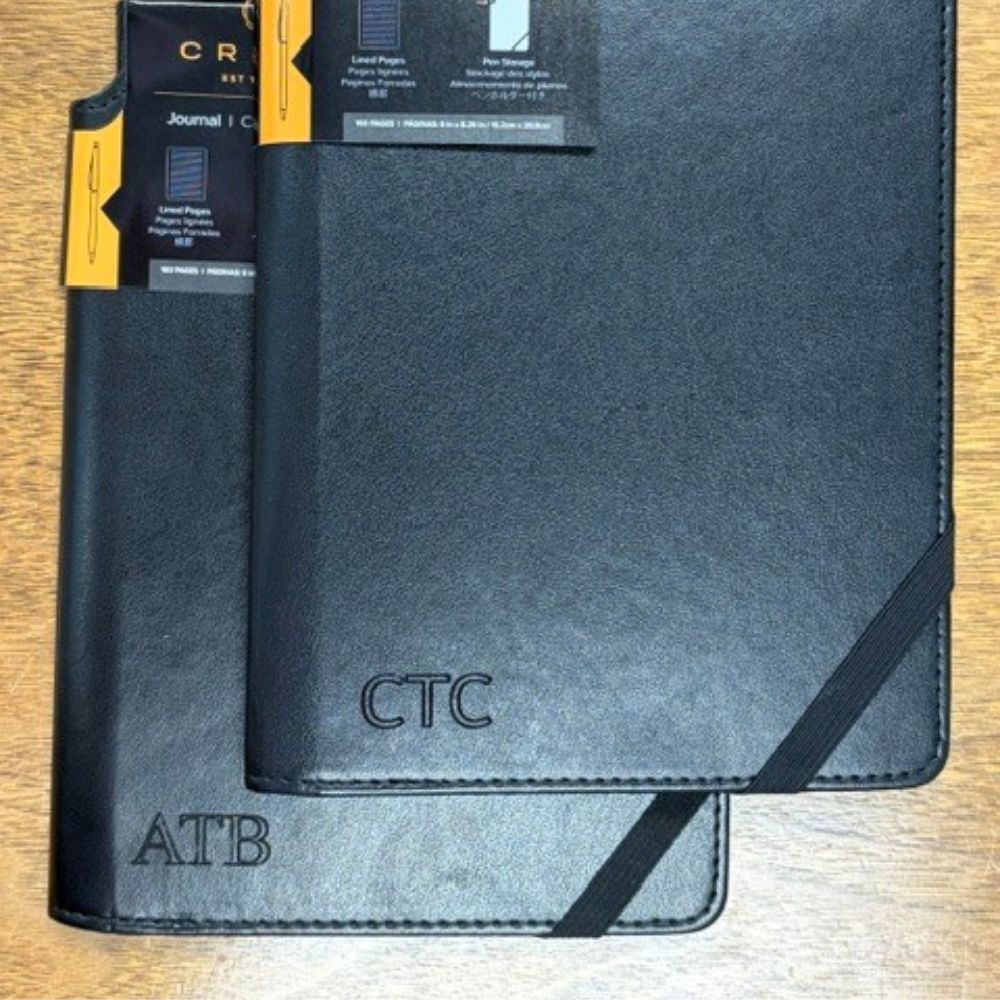 A.T. Cross Medium Classic Black Journal, black leather with elastic strap, set of 2 journals on Tampa Home & Garden Store