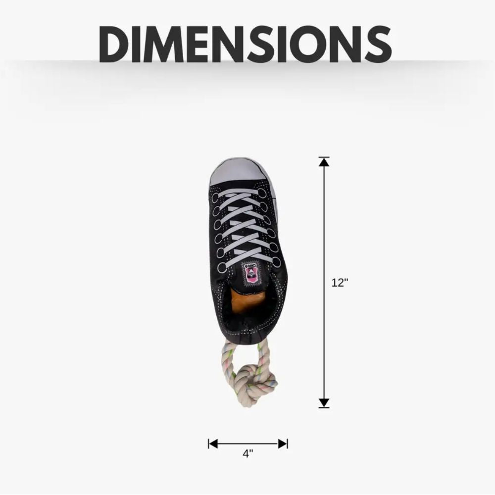 Jouet pour chien en peluche Squeaky Comfort Sneaker – avec compartiment à friandises, sûr et durable – Noir