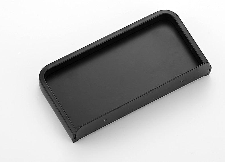Toilet paper holder with shelf in black matte, Stevvex, adhesive mounted bathroom storage on Tampa Home & Garden Store