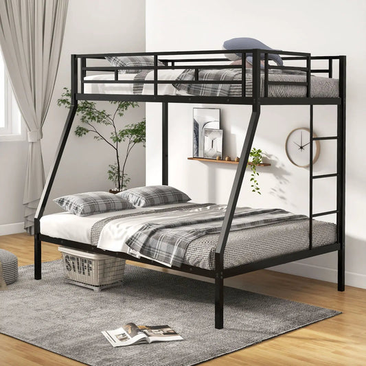 Space-Saving Metal Slatted Loft Bed Frame Black with ladder and guard rails on Tampa Home & Garden Store