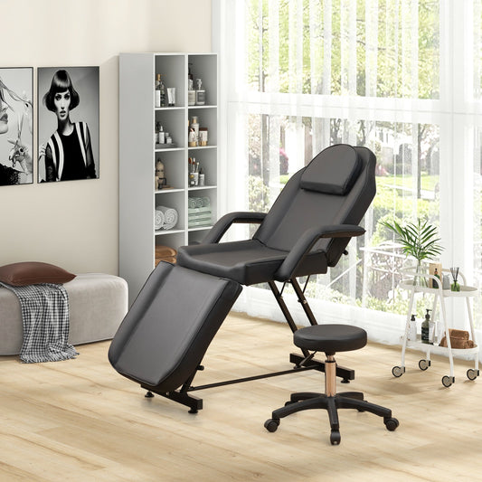 73 Inch Facial Chair Set with Removable Headrest Detachable Armrests and Towel Rack-Black - Tampa Home & Garden Store