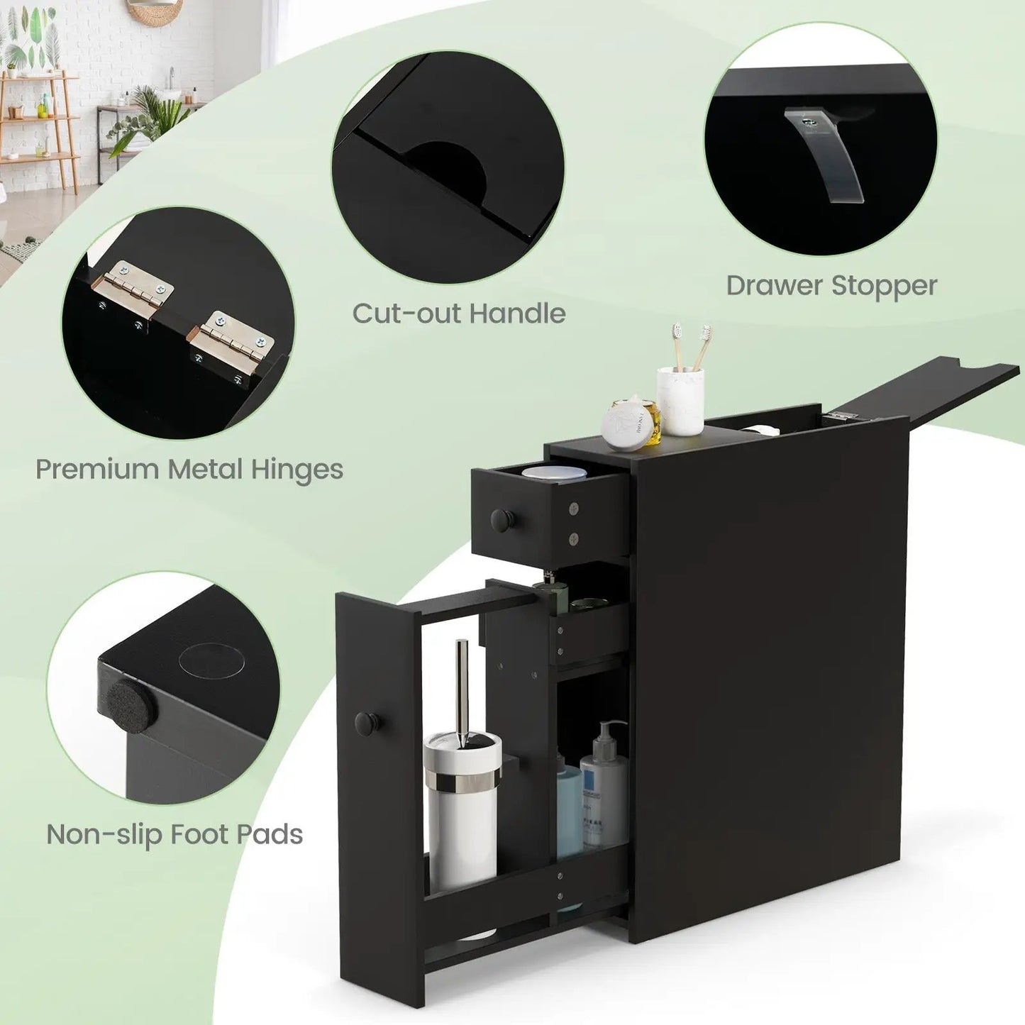 Black Bathroom Cabinet Space Saver Storage Organizer-Black - Tampa Home & Garden Store