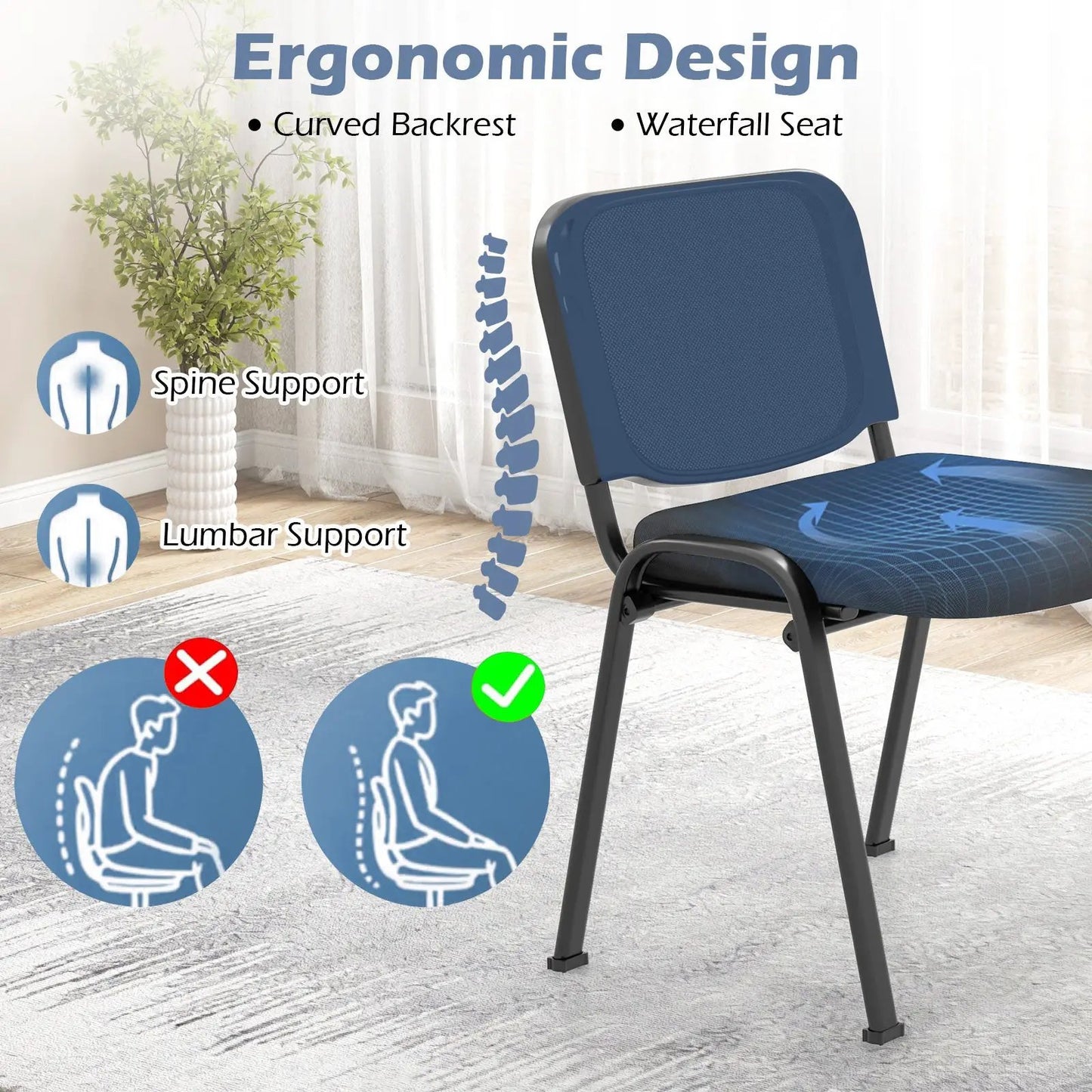 5-stackable conference chairs with blue mesh back and lumbar support, DirectDeals, set of 5 on Tampa Home & Garden Store