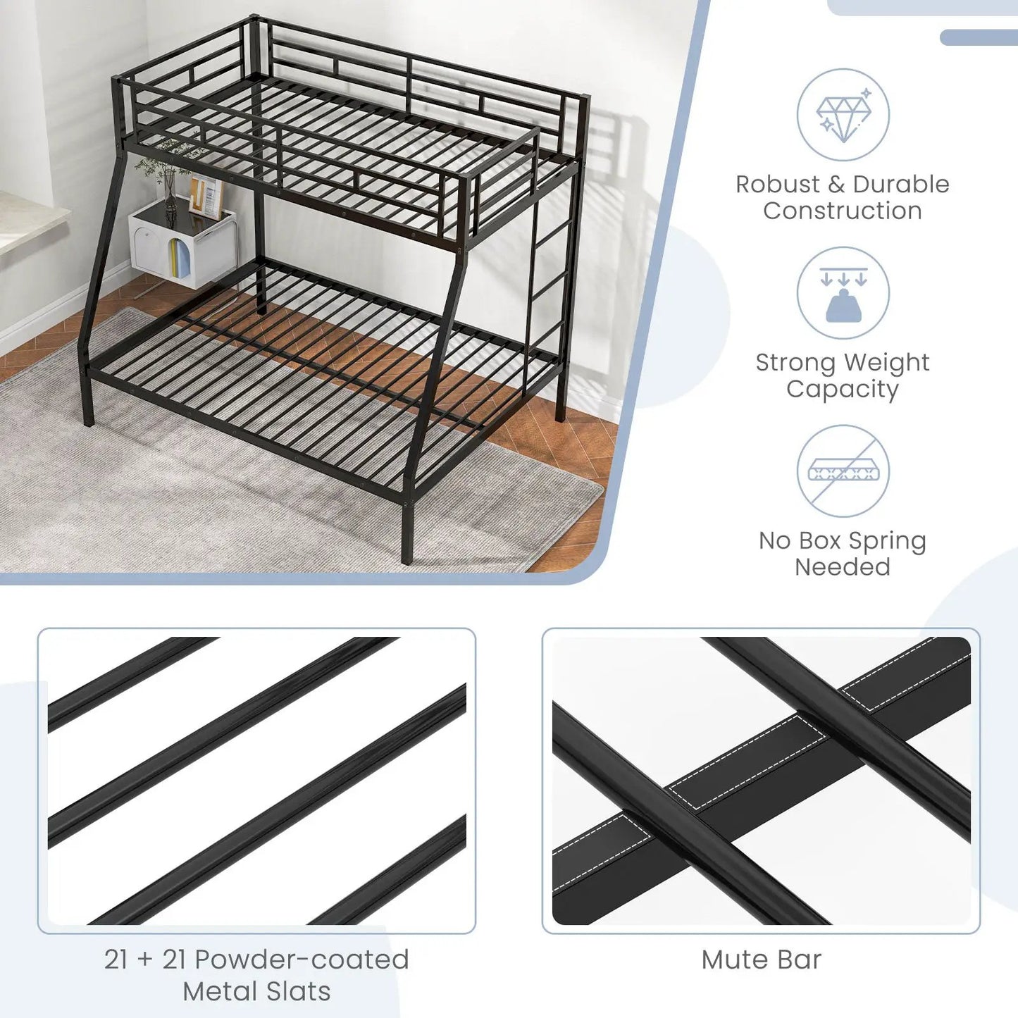 Space-saving Metal Slatted Bed Frame for Teens and Adults Noise-free No Box Spring Needed-Black - Tampa Home & Garden Store