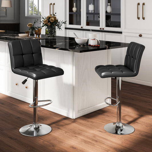 Set of 2 Square Swivel Adjustable PU Leather Bar Stools with Back and Footrest-Black - Tampa Home & Garden Store