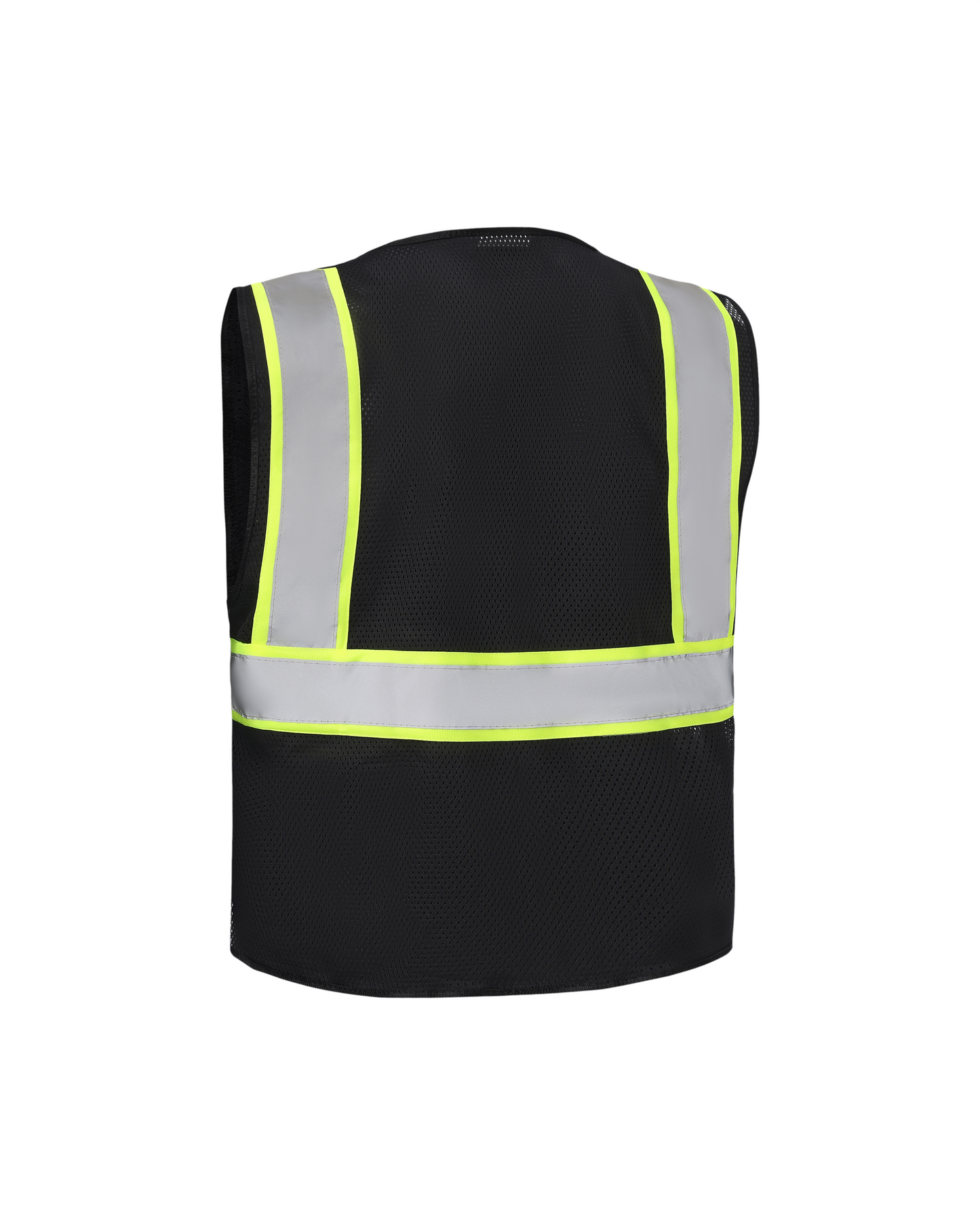 Kiwi high visibility vest black with neon yellow reflective stripes and mesh back on Tampa Home & Garden Store