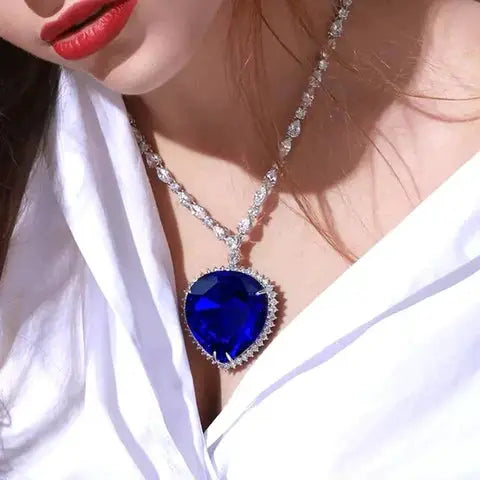 Blue heart crystal necklace with S925 pendant and halo stones Moktan Sabai 57cm chain on Tampa Home & Garden Store