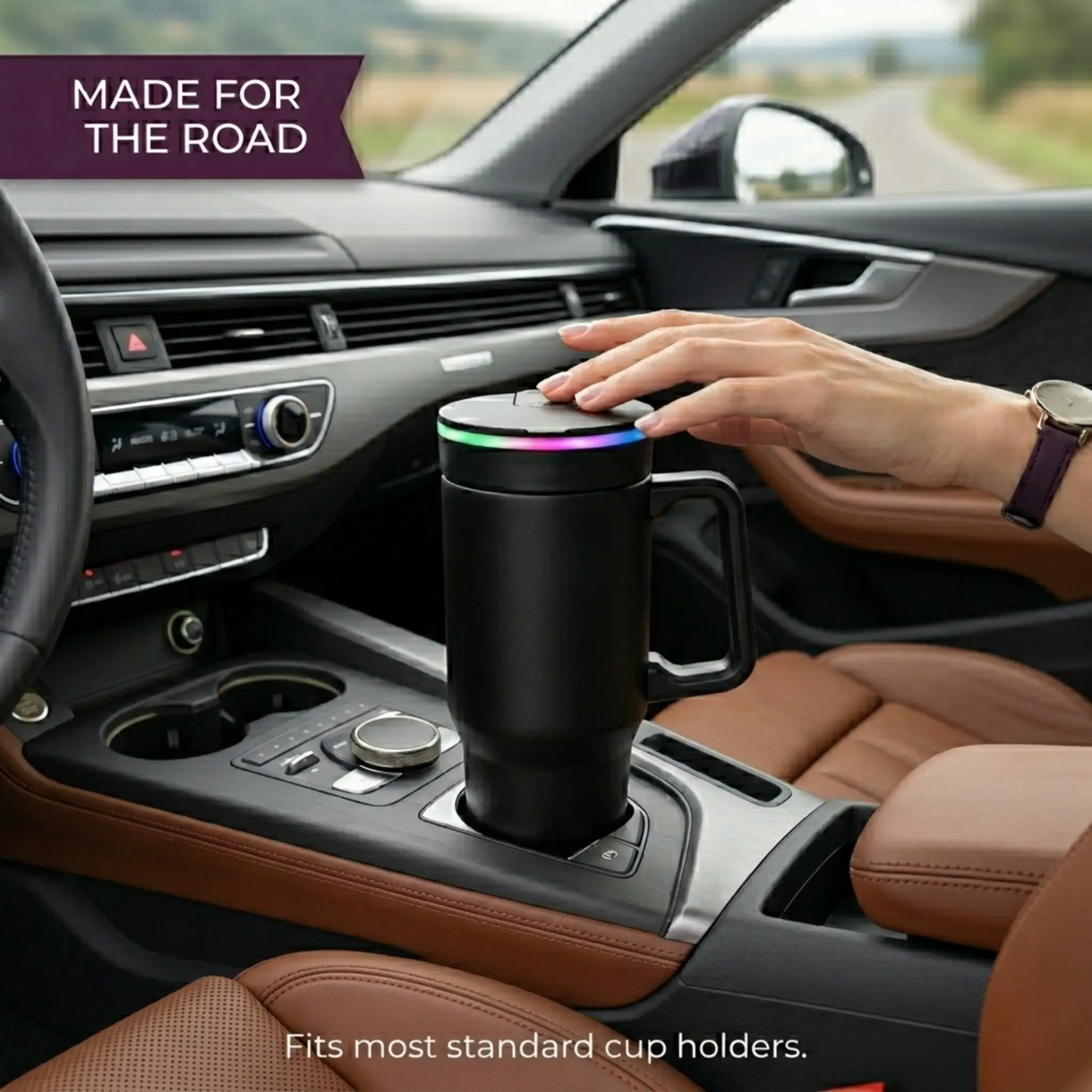 BLENDi Steel 21oz insulated portable blender in black, road-ready in car cup holder on Tampa Home & Garden Store