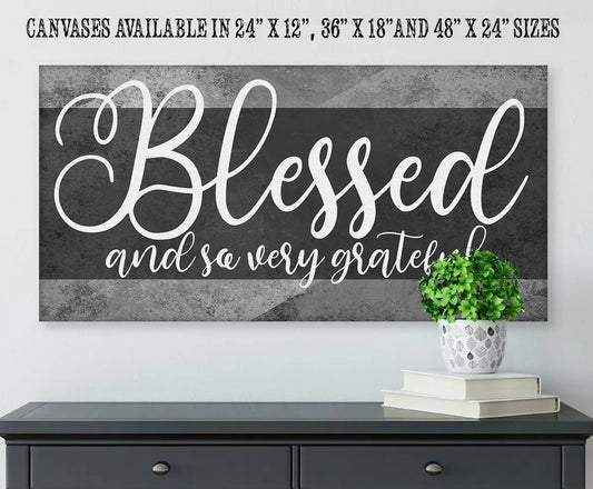 Blessed and Grateful canvas wall art by Lone Star Art, gray distressed backdrop, white script on Tampa Home & Garden Store