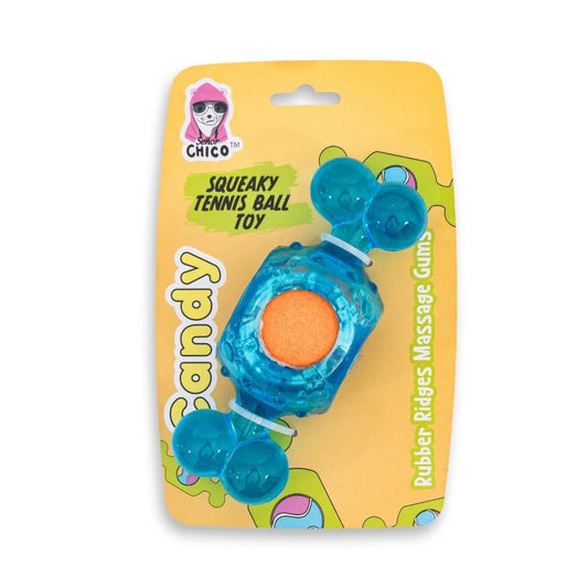 Blue Candy-Inspired Squeaky Tennis Ball Dog Chew Toy – TPR, Durable & Promotes Dental Health - Tampa Home & Garden Store