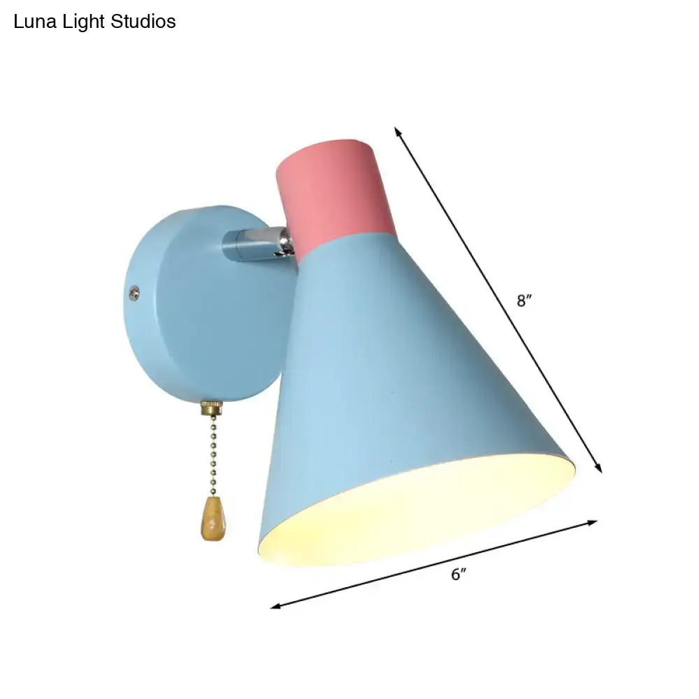 Metallic Cone Wall Light blue cone shade with pink cap pull-chain Decorbites on Tampa Home & Garden Store