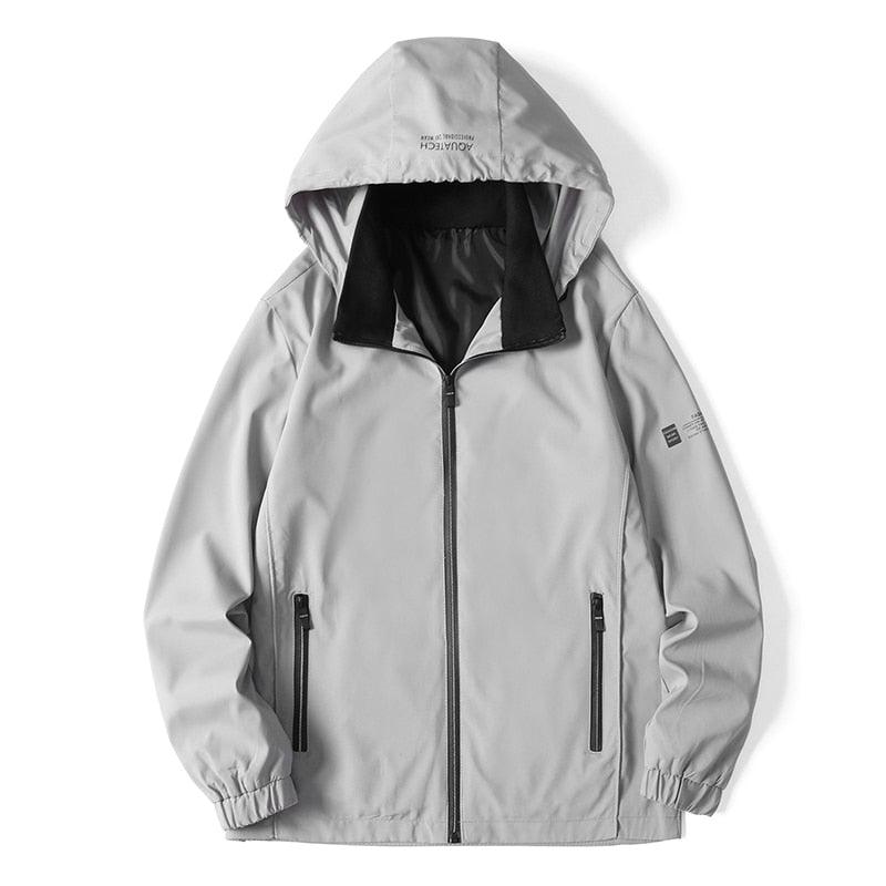 Stevvex gray lightweight windbreaker jacket with hood and zip pockets for men on Tampa Home & Garden Store
