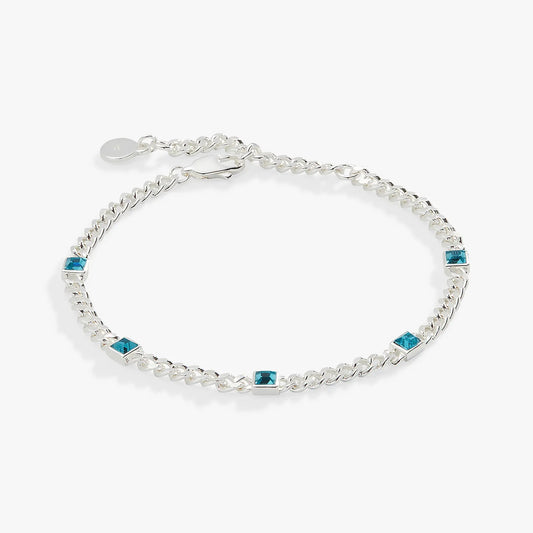December Birthstone Blue Zircon curb chain bracelet by ALEX AND ANI with blue square stones on Tampa Home & Garden Store