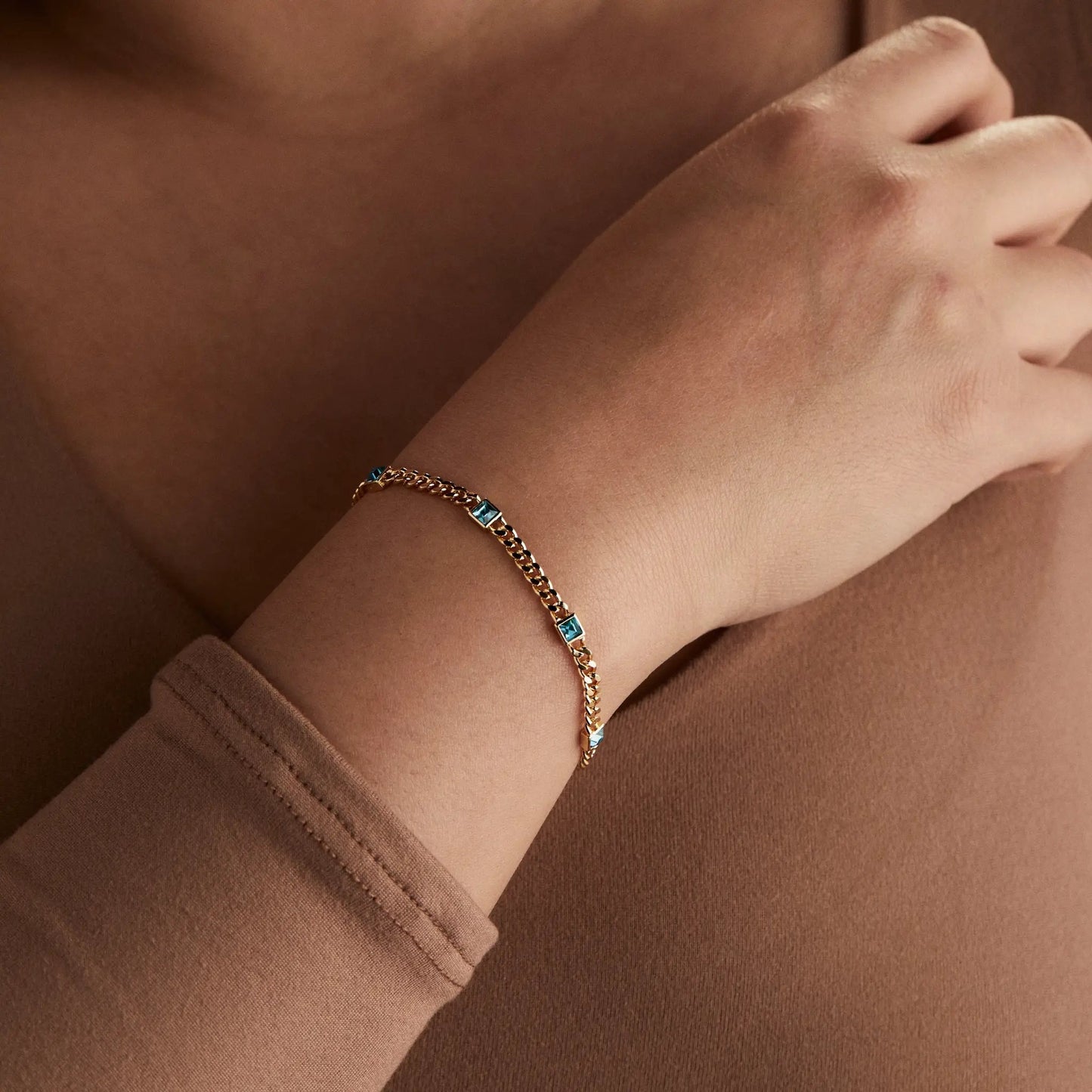 December Blue Zircon Curb Chain Bracelet