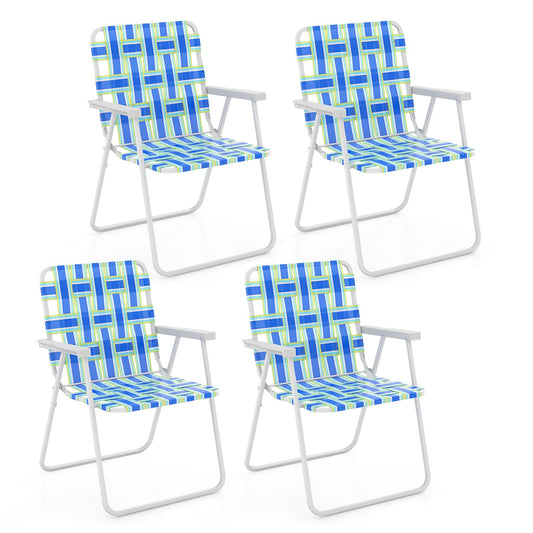 4 Pieces Folding Beach Chair Camping Lawn Webbing Chair-Blue - Tampa Home & Garden Store