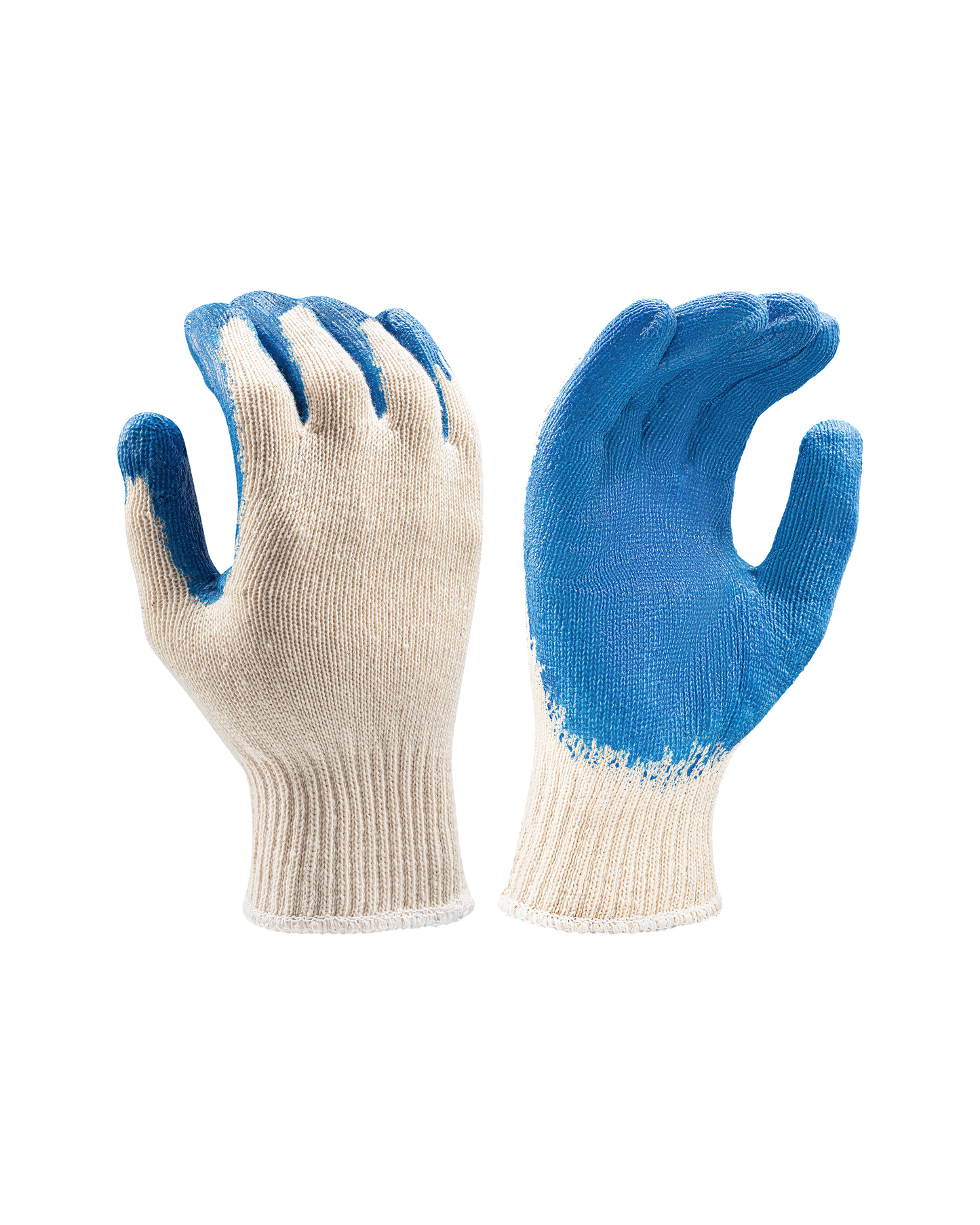 Kiwi heavy latex palm coated string knit gloves, beige and blue, 2 gloves on Tampa Home & Garden Store
