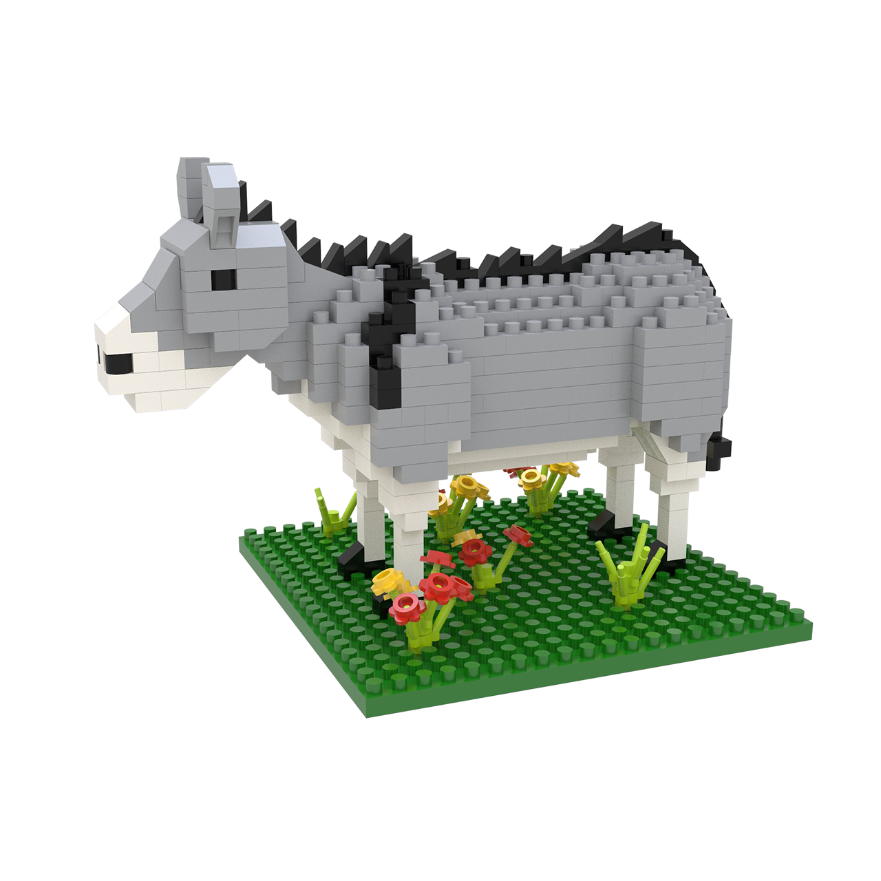 Mini Building Blocks Burro Southwest Set gray donkey on green base with flowers on Tampa Home & Garden Store