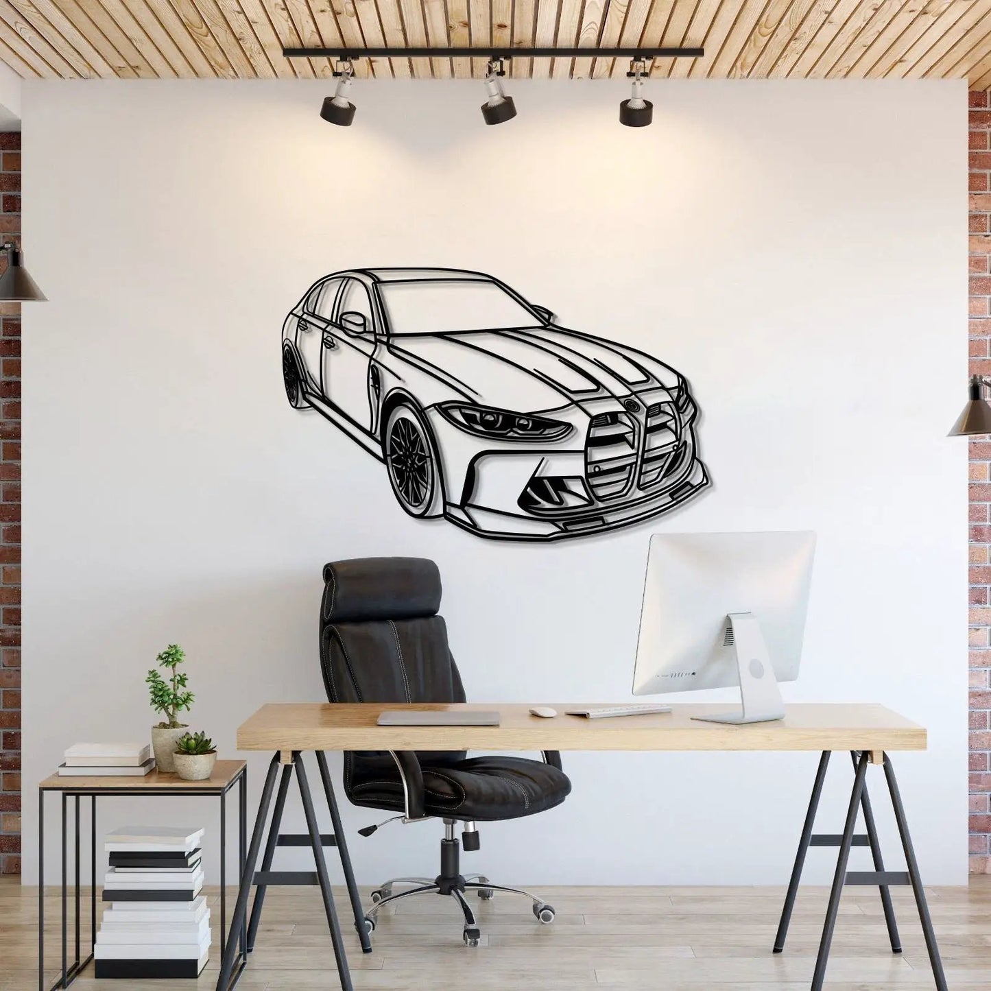 2021 M3 G80 Competition Perspective Wall Art by Modello Turbo, black line-drawing car on Tampa Home & Garden Store
