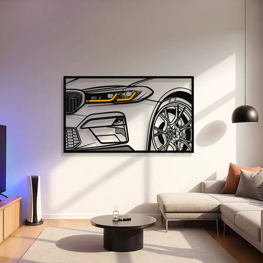 M5 F90 CS Apex Front View Neon Frame Wall Art black frame with neon accents Modello Turbo on Tampa Home & Garden Store