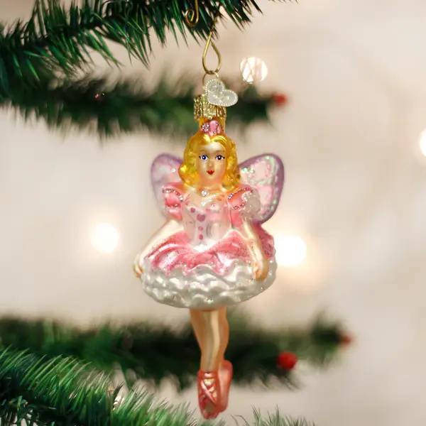 Sugar Plum Fairy Glass Ornament Keepsake pink dress gold hair on Tampa Home & Garden Store on Tampa Home & Garden Store