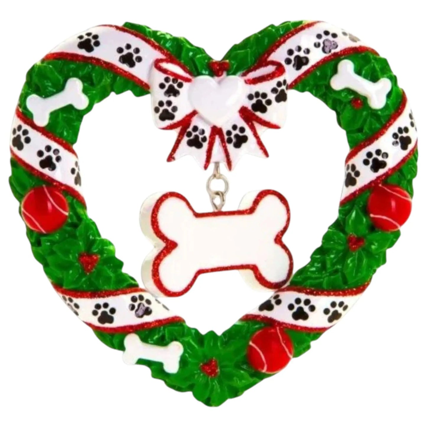 Puppy's First Christmas Ornament Keepsake by The Country Christmas Loft on a green wreath on Tampa Home & Garden Store