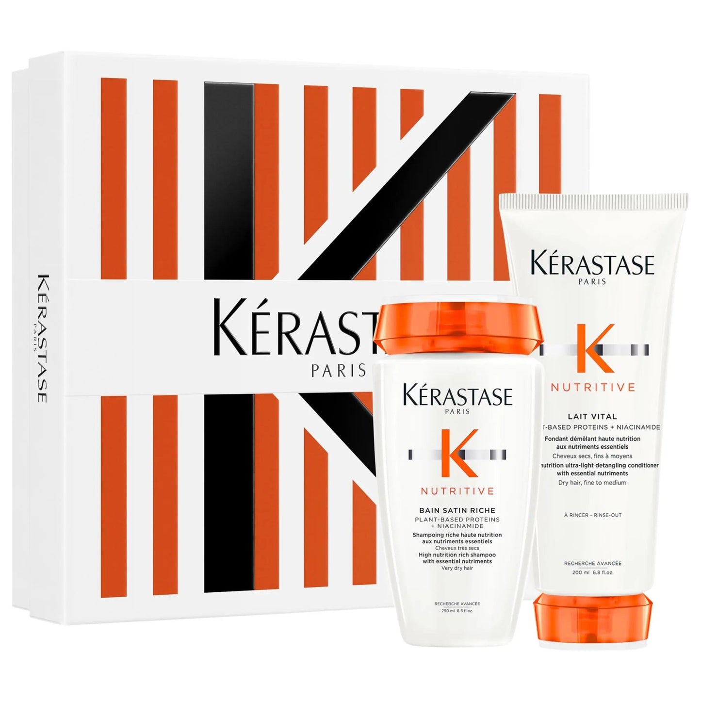 Kérastase Nutritive Hydrating Shampoo & Conditioner set in a white box with orange stripes on Tampa Home & Garden Store