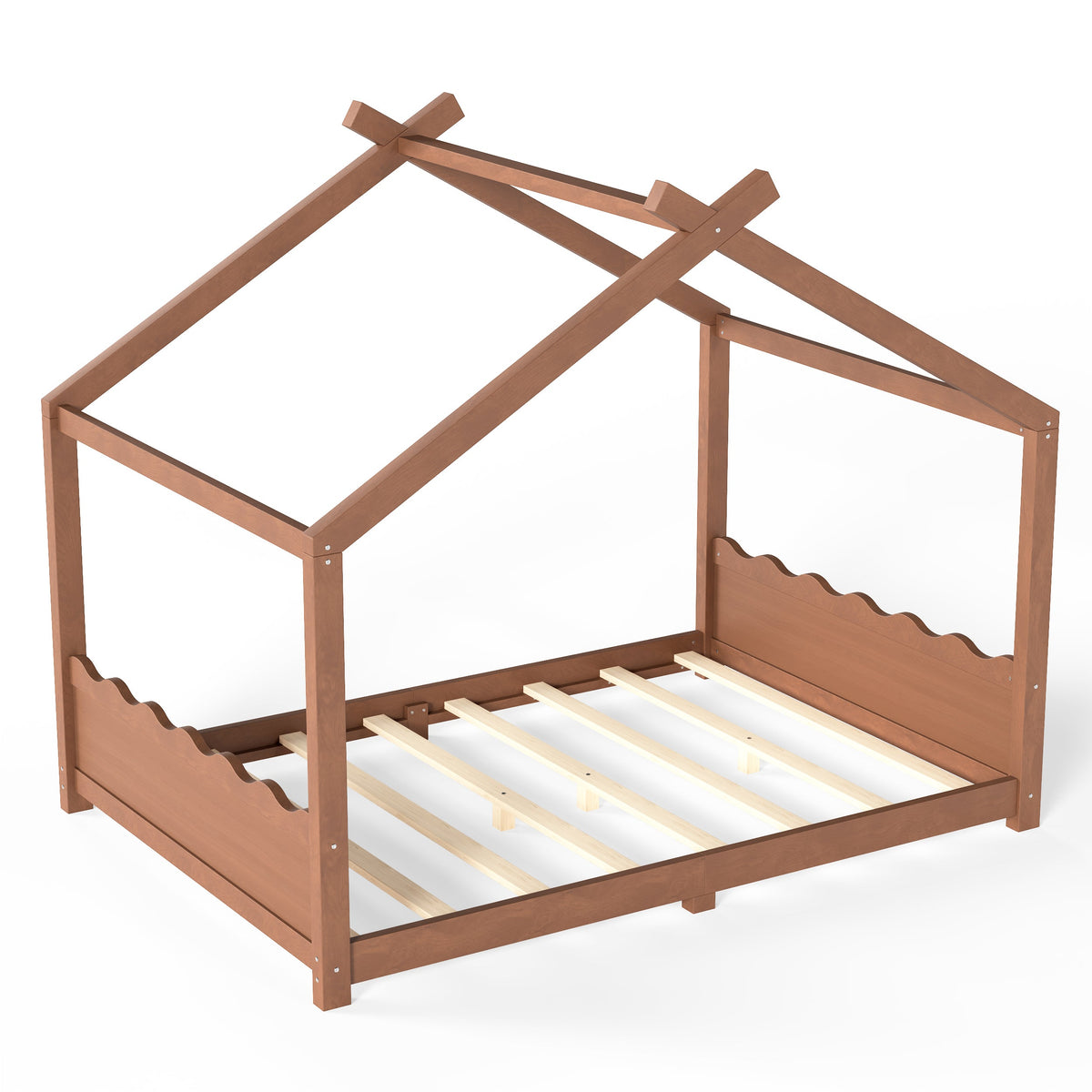 Full House Floor Bed with Support Slats, deep natural wood finish, HouseOfZazla bed frame on Tampa Home & Garden Store