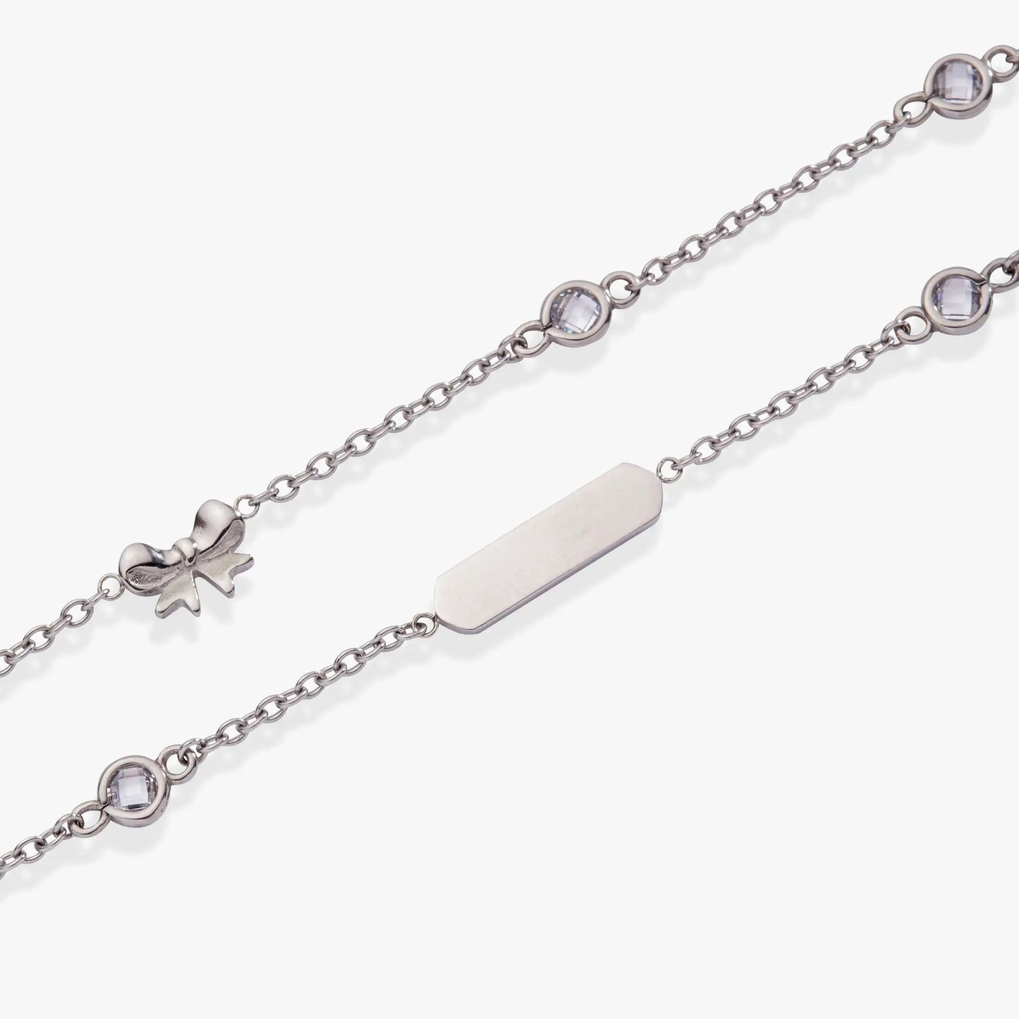 Bow Chain Double Strand Bracelet by Alex and Ani in silver tone with crystal bezel charms on Tampa Home & Garden Store