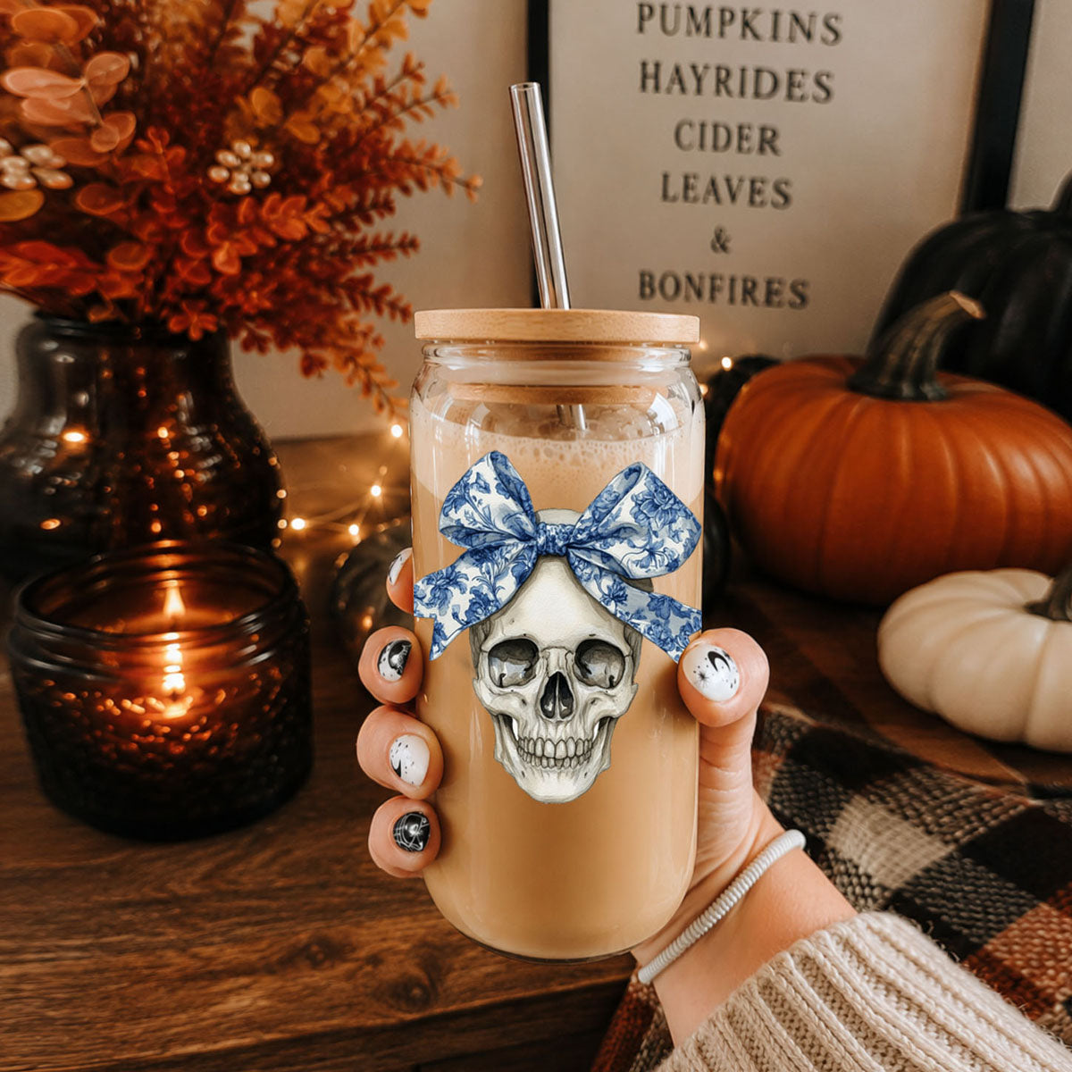 Blue and White Chinoiserie Bow Skull Tumbler