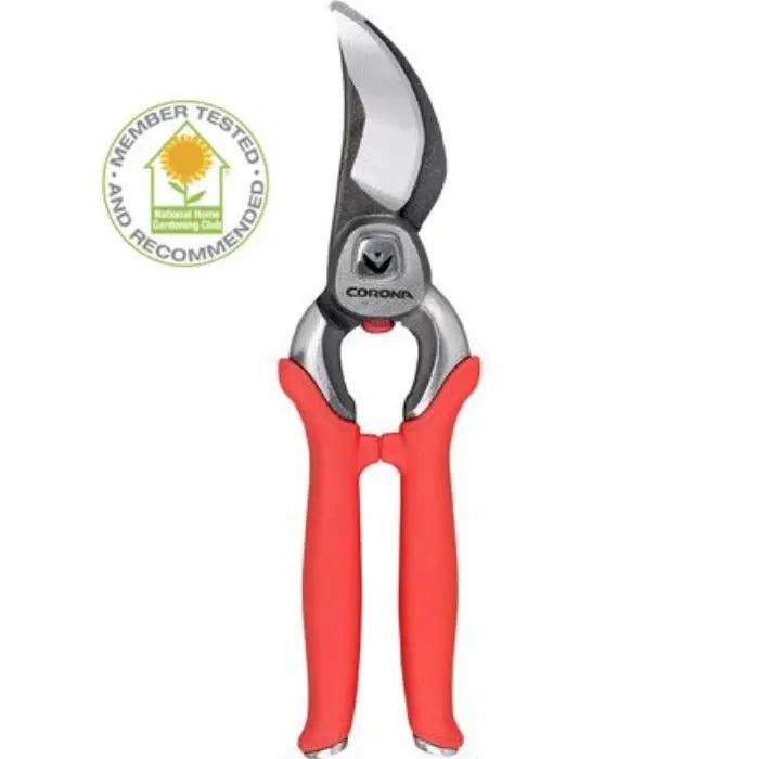 Corona DualCUT Branch and Stem Bypass Pruner with red ergonomic handles on Tampa Home & Garden Store