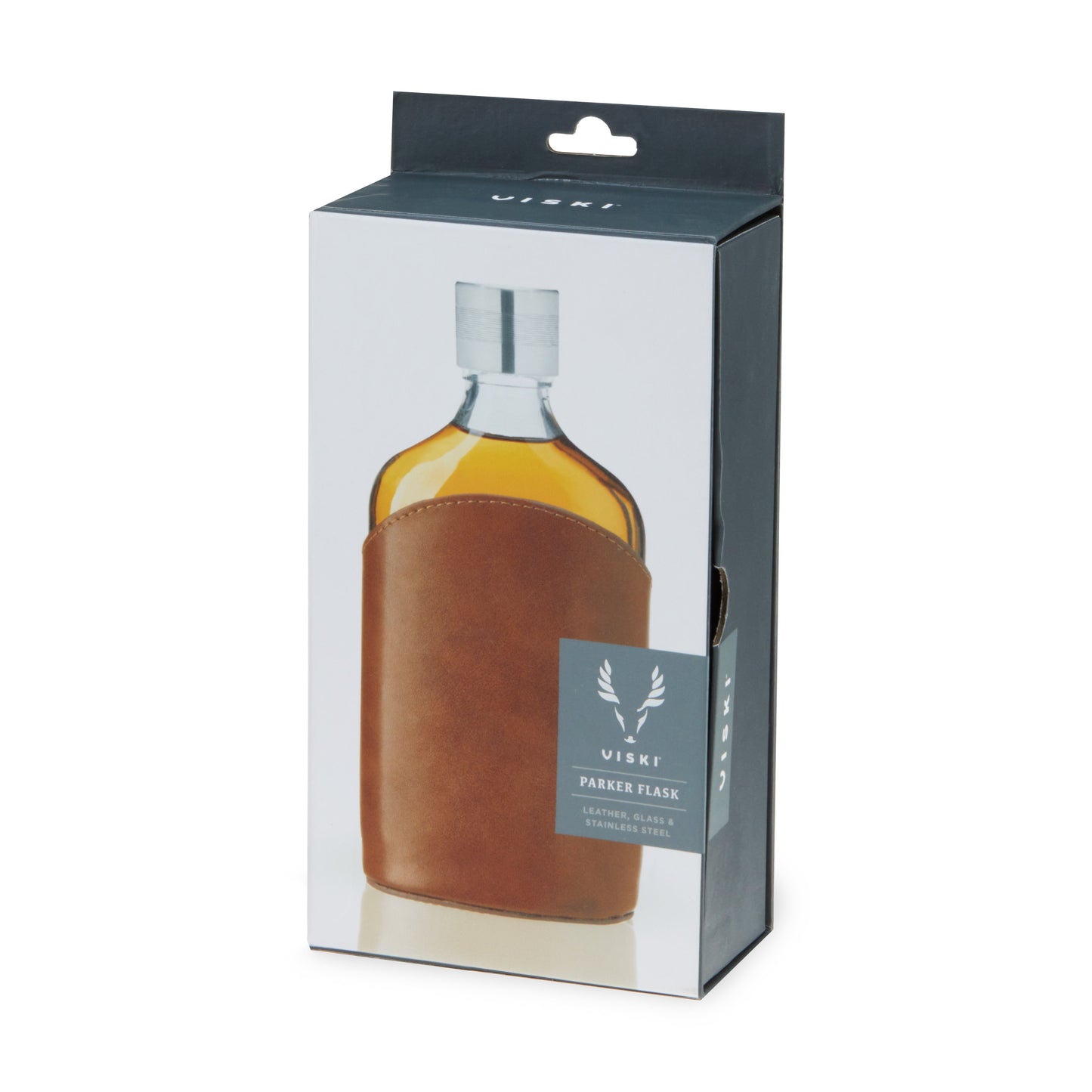 Parker Genuine Leather and Glass Spirits Flask