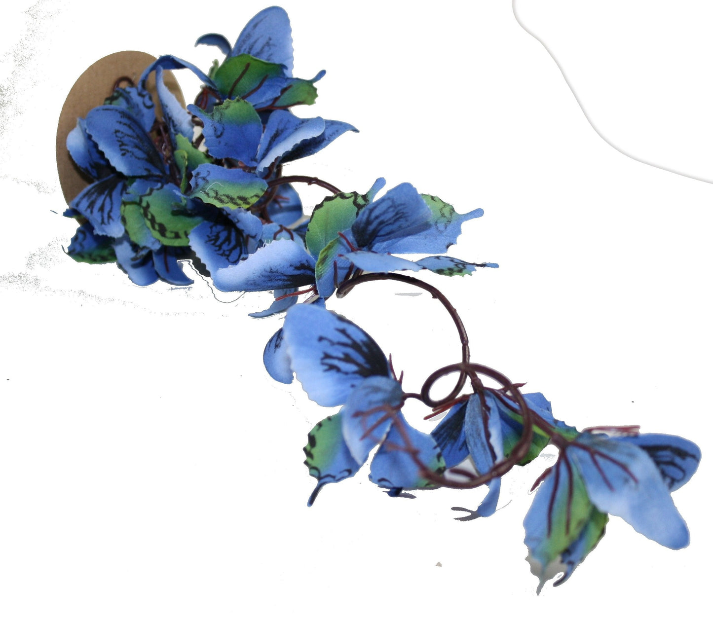 Blue wire butterfly garland with blue and green butterflies on brown wire on Tampa Home & Garden Store