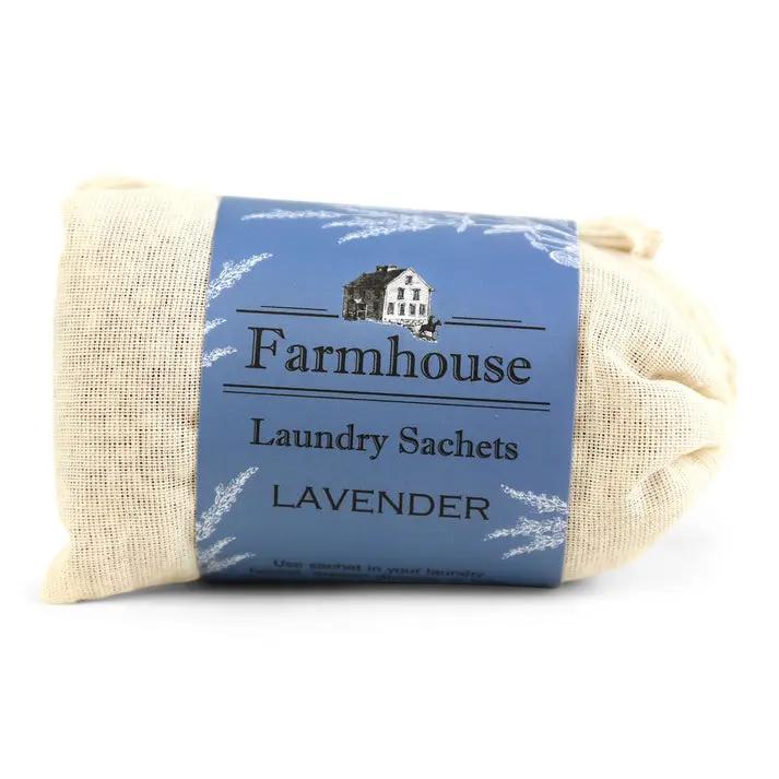 Farmhouse Lavender Laundry Sachets 3-pack in natural burlap with blue label on Tampa Home & Garden Store