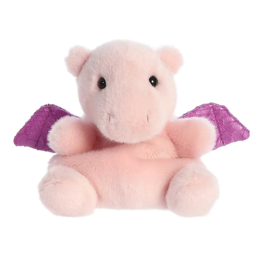 Aria Pink Dragon Palm Pal plush with purple wings; soft pink dragon toy on Tampa Home & Garden Store