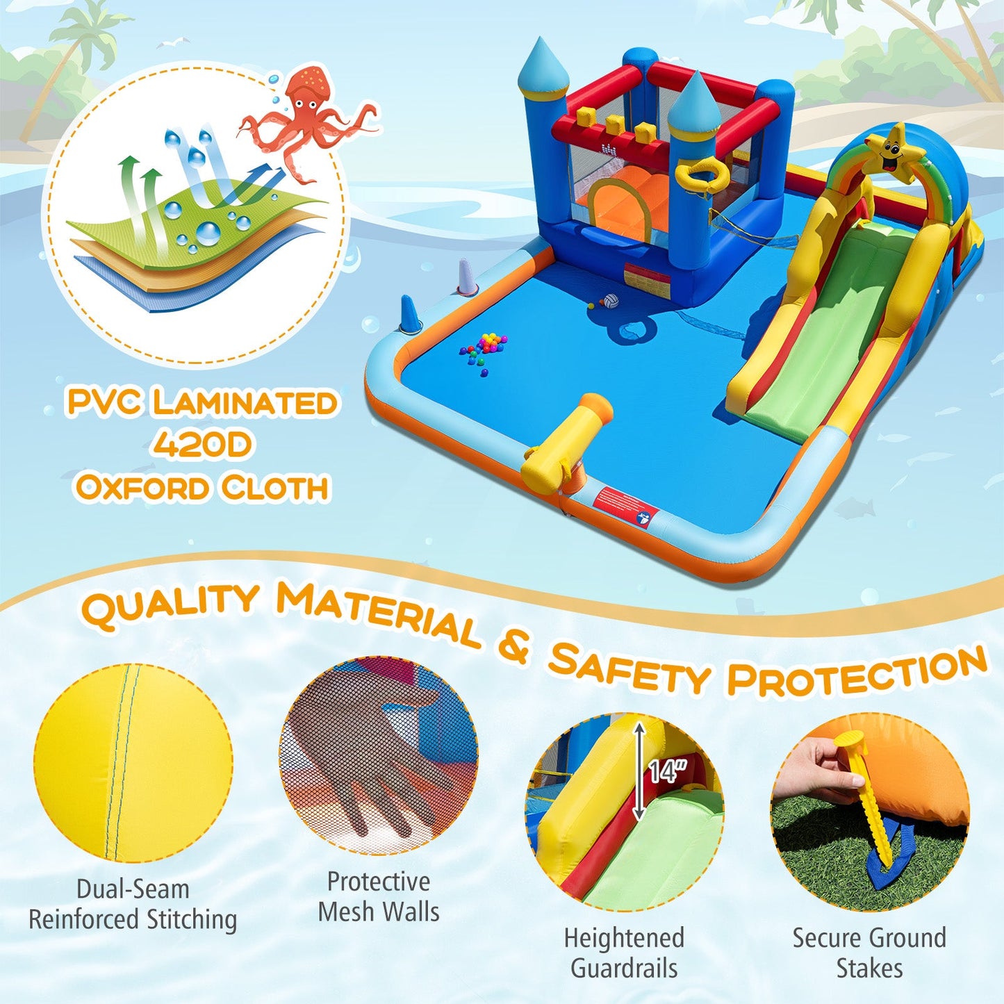 DirectDeals Inflatable Water Slide Park with Climbing Wall, PVC Laminated 420D Oxford Cloth on Tampa Home & Garden Store