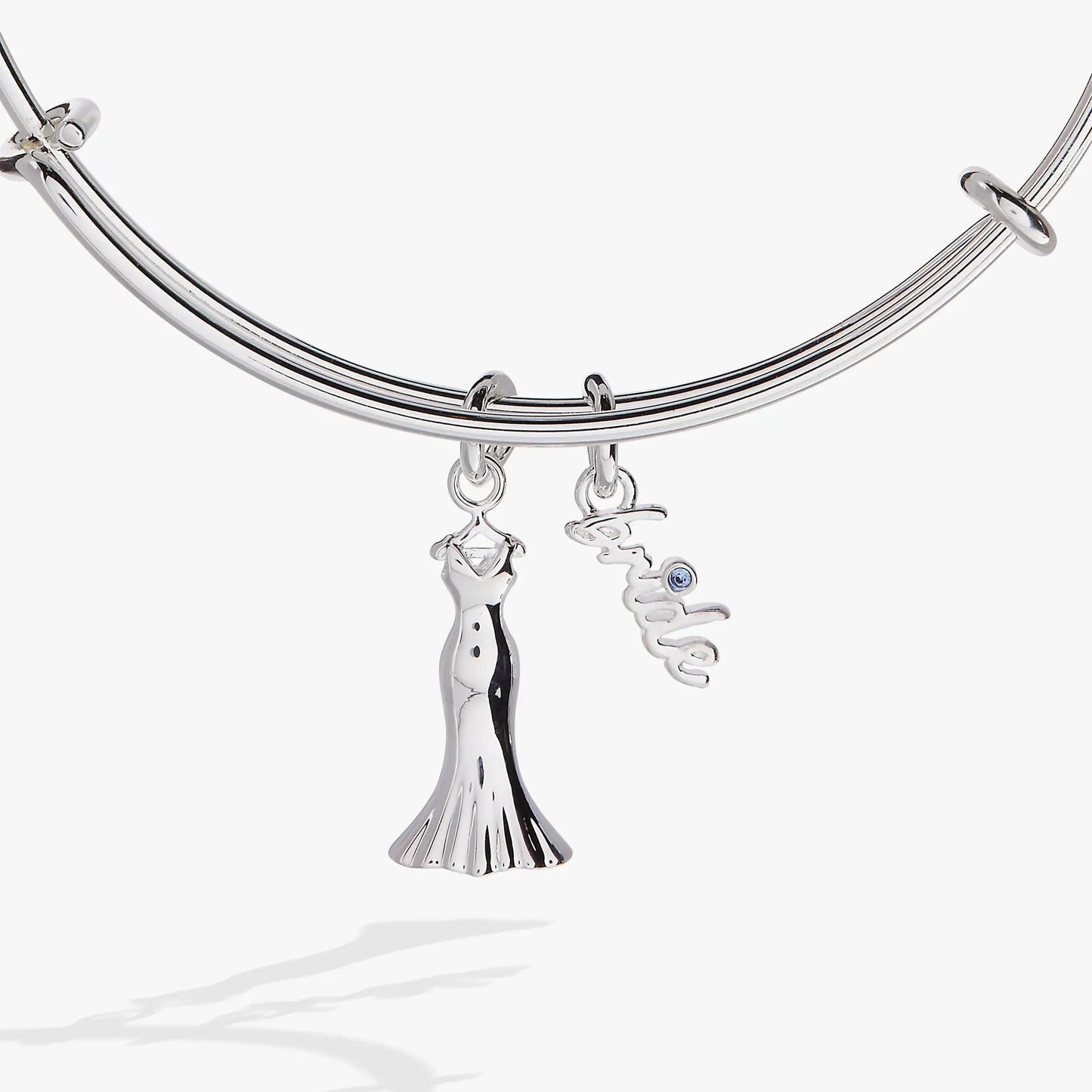 Bridal Gown Duo Charm Bangle by Alex and Ani, silver bracelet with dangling bridal gown charms on Tampa Home & Garden Store