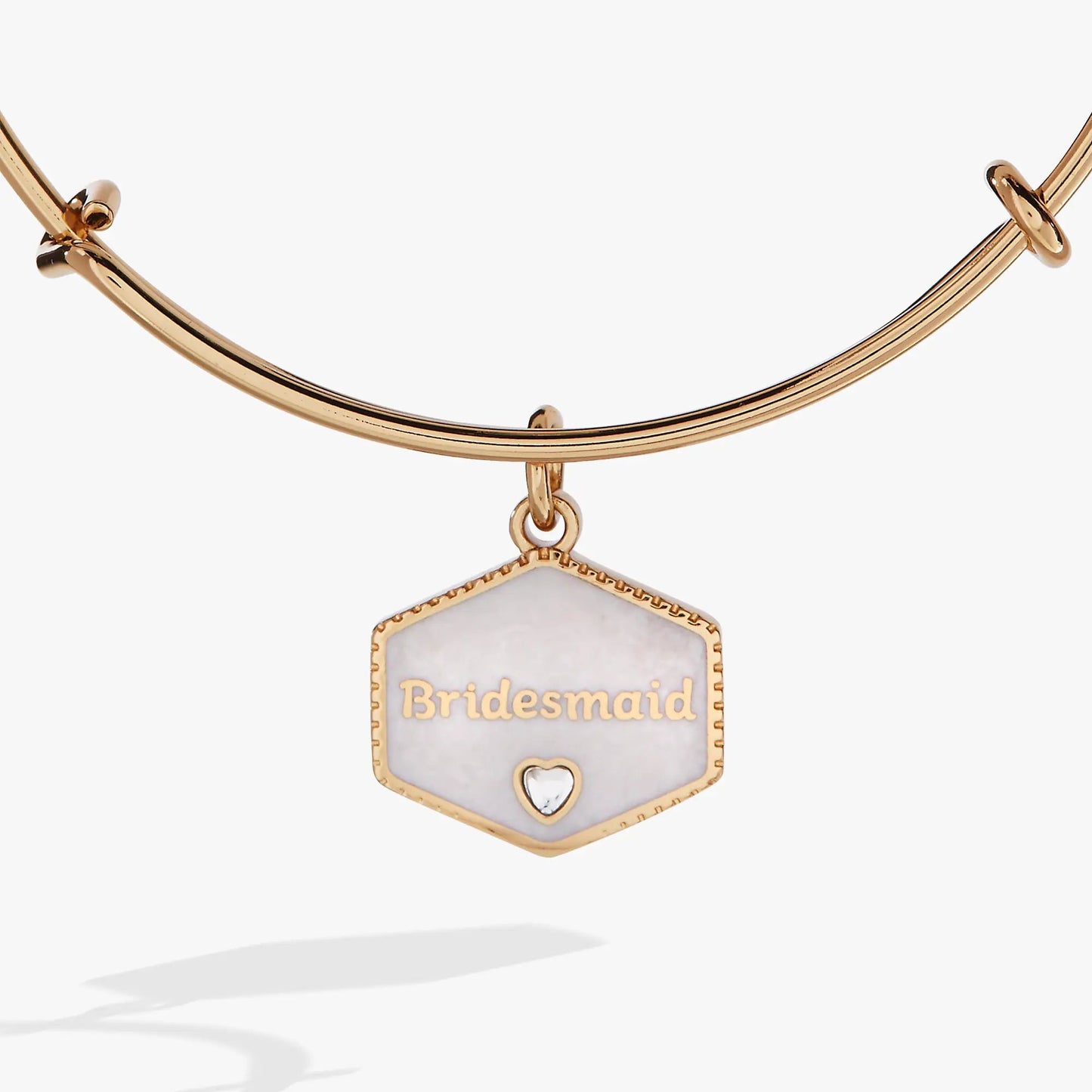 Alex and Ani Bridesmaid Bangle with rose-gold band and marble square pendant engraved Bridesmaid on Tampa Home & Garden Store