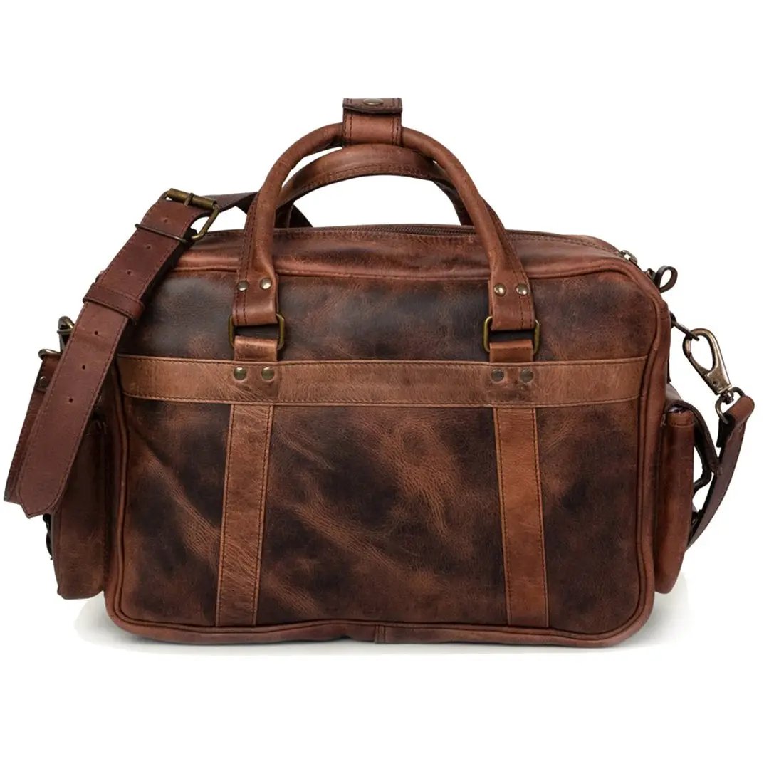 Wilson Leather Pilot Briefcase Water Buffalo Hide in brown leather with dual top handles on Tampa Home & Garden Store