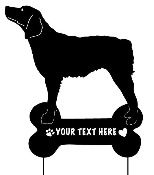Brittany garden stake dog silhouette atop bone plaque with customizable text on Tampa Home & Garden Store