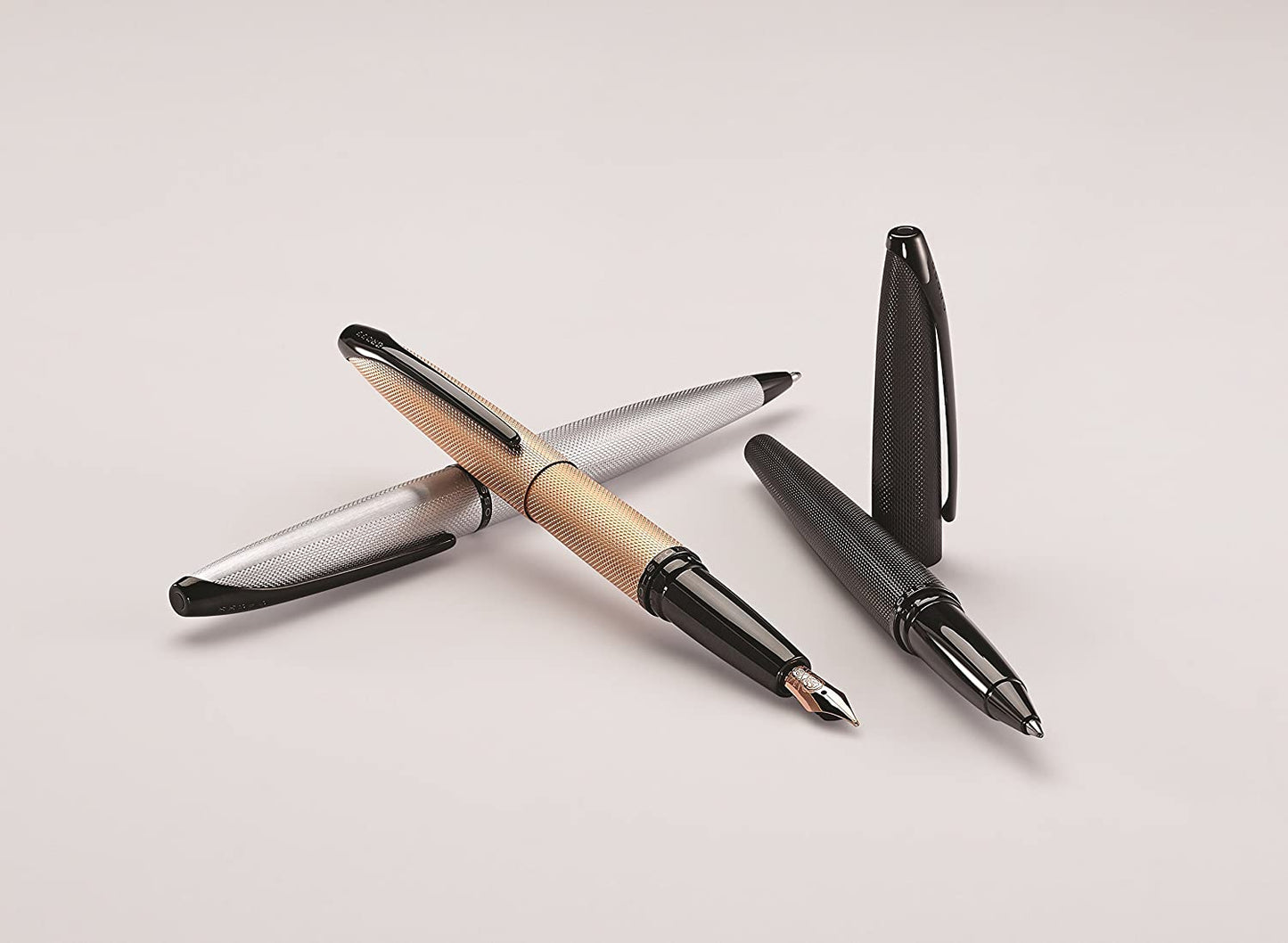 ATX Brushed Chrome rollerball pen set of 4 in rose gold, silver, black textures by A.T. Cross on Tampa Home & Garden Store
