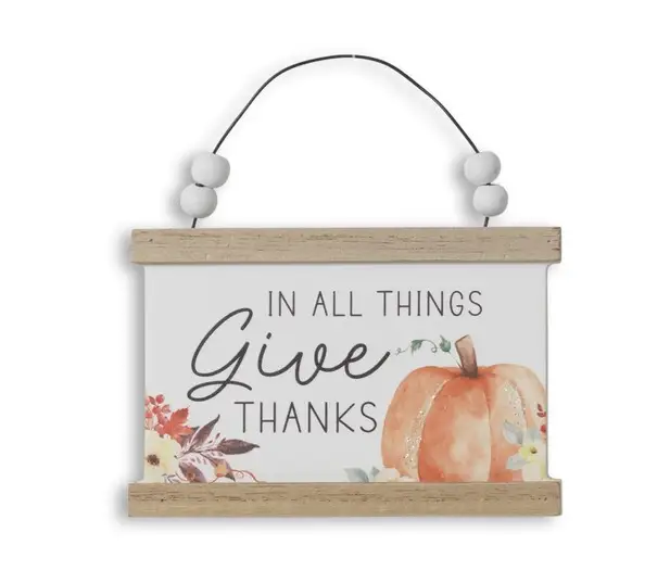 Autumn Blessings Sign with Beaded Hanger, 4.5in plaque Give Thanks by Country Christmas Loft on Tampa Home & Garden Store