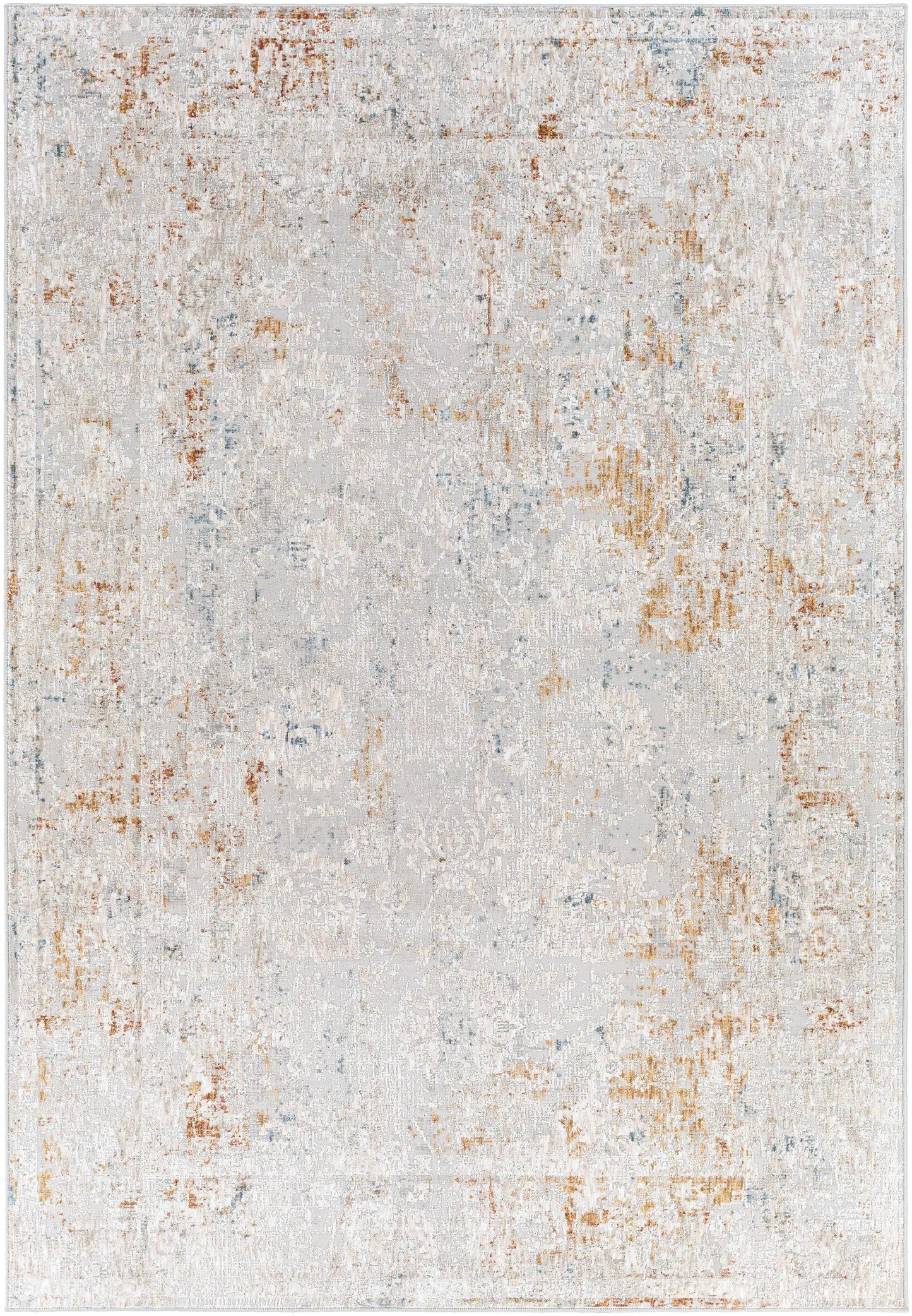 Burkittsville Textured Luxe Area Rug by Boutique Rugs, gray with orange and blue accents on Tampa Home & Garden Store