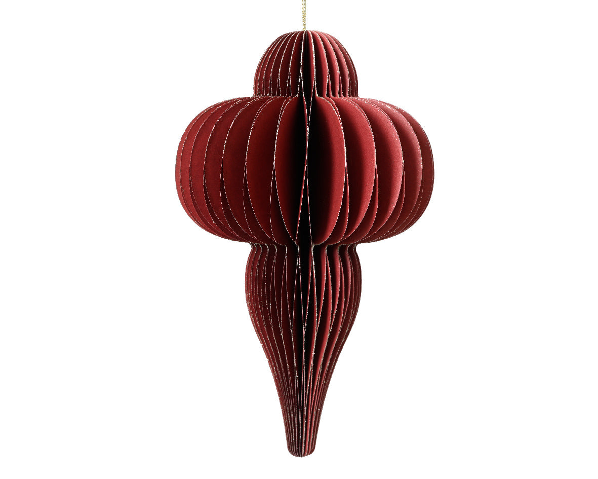 Ornement en papier alvéolé à finition arrondie - 40 cm - Rouge