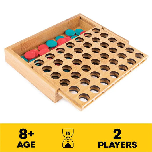 Mindful Classics Four in a Row Eco Board Game wooden board with red and teal discs on Tampa Home & Garden Store