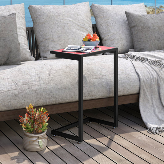 C-shaped Waterproof Outdoor Side End Table with Ceramic Top - Tampa Home & Garden Store