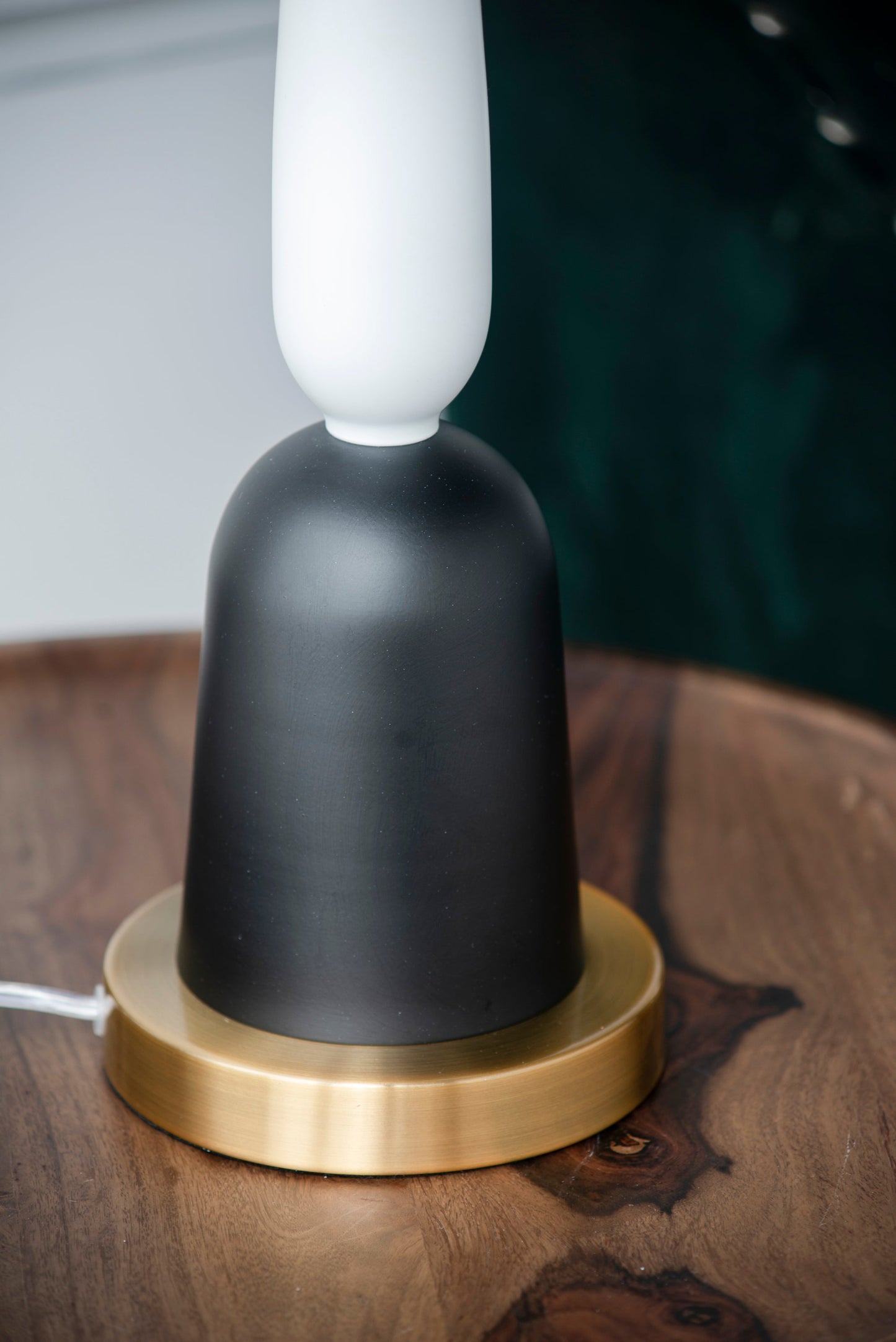 Teardrop Silhouette Table Lamp by HouseOfZazla, white shade on black base with brass ring, lighting on Tampa Home & Garden Store