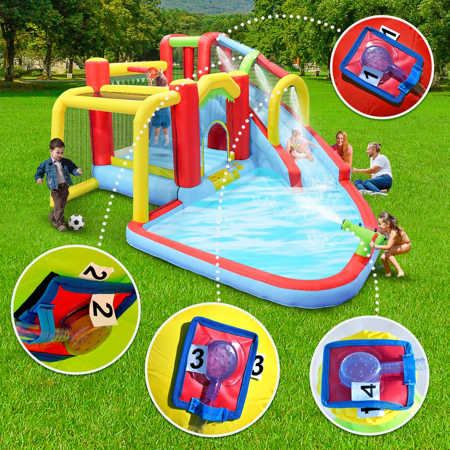 7-in-1 Inflatable Slide Water Park by HouseOfZazla, colorful backyard water play set on Tampa Home & Garden Store