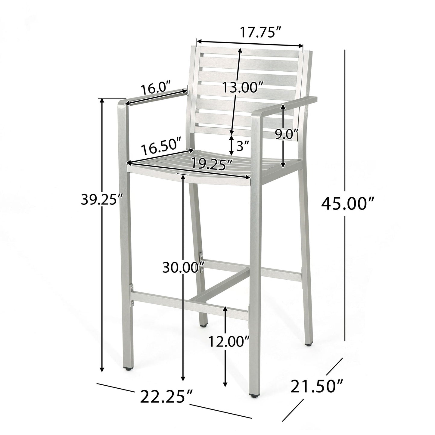 Outdoor Bar Stools set of 2, aluminum rust-proof, silver, HouseOfZazla on Tampa Home & Garden Store